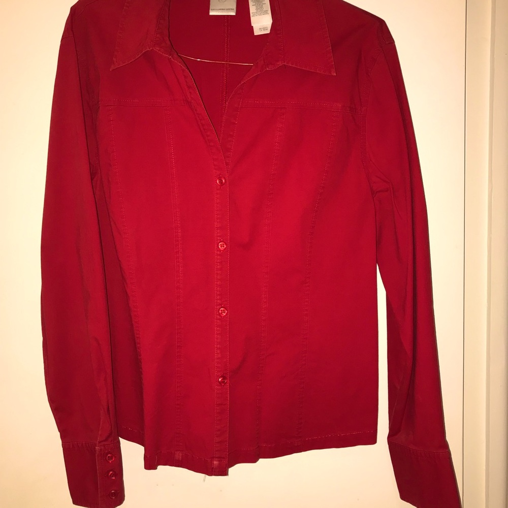 Emma James long sleeved red button down women’s shirt